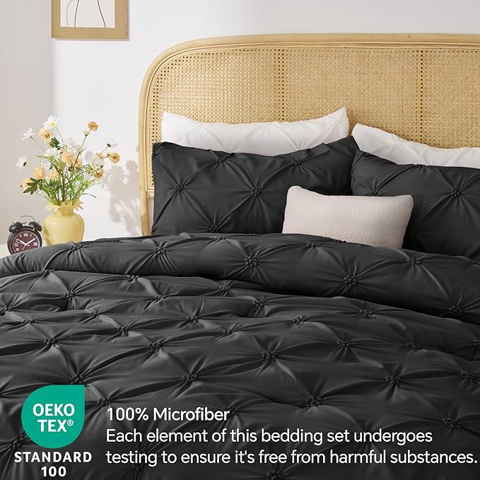 BEDELITE Black Twin Comforter Set for Girls - 2 Peices Boho Pintuck Bedding Comforter Sets, Lightweight Soft & Warm Twin Bedding Sets with 1 Pillowcase for All Season