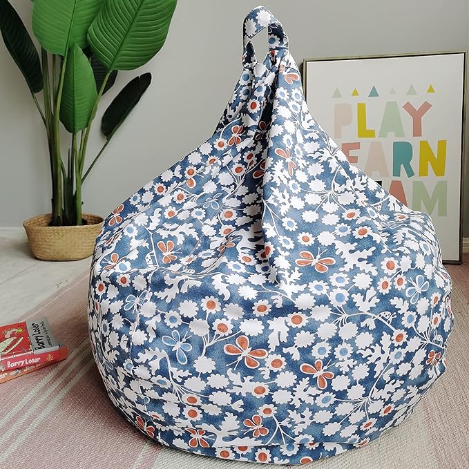 YuppieLife Stuffed Animal Storage Bean Bag Chairs Canvas Cover for Kids(Just Cover，No filling）/Machine Washable Toddler Sofa Cover for Room Decor/Durable Eco-print furniture(38'',Insect Paradise)