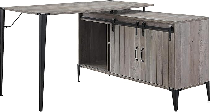 NicBex Laik-DW-00069-DX Desks, 48" W x 48" D x 31" H, Gray Oak+Black