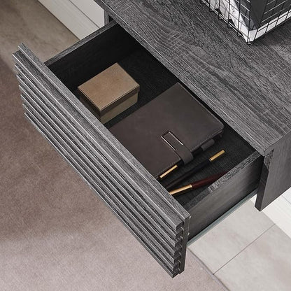 Modway Render 60" Mid-Century Modern Wall-Mount Corner Office Desk in Charcoal