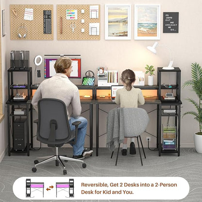 armocity 2024 Upgrade Gaming Desk with LED Lights, Small Computer Desk with Long Monitor Stand, 40'' Reversible Laptop Table with Storage Shelves, Small Desk for Small Spaces, Gaming Room, Grey