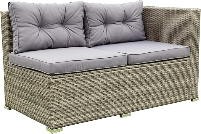 4-Piece Patio Furniture Outdoor Sofa Set, Wicker Sectional Loveseat Couch with Large Storage Box and Glass Table, for Garden Backyard Porch, 1, Gray