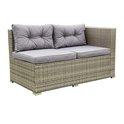Patio Furniture Set, 4 Pieces PE Wicker Rattan Outdoor Conversation Sectional Sofa with Tempered Glass Table and Storage Box, for Backyard Lawn Garden Lown Porch, E-Grey