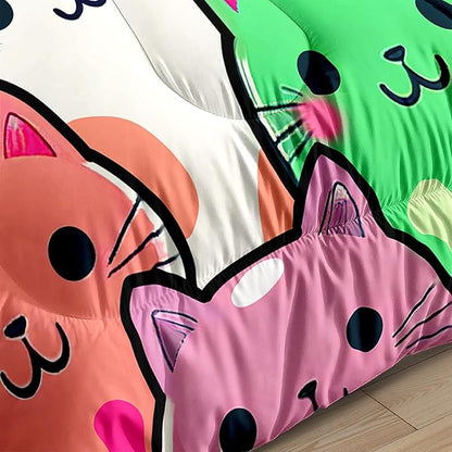 Cat Bedding Queen Size - Cat Comforter Set for Kids Girls Cartoon Cat Bedding Set Room Decor Teens Queen Comforter Sets for Girls, 1 Comforter+2 Pillowcases