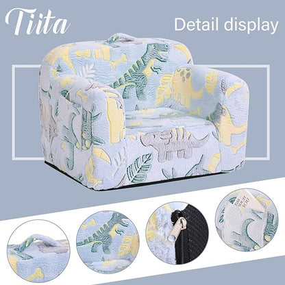 Tiita Kids Sofa, Children Couch with Carrying Handle & Side Pockets, Kids Foam Chair, Toddler Armrest Chair, Lightweight Children Sofa Chair, Kids Read Sofa for Girl or Boy (Grey Dinosaur)
