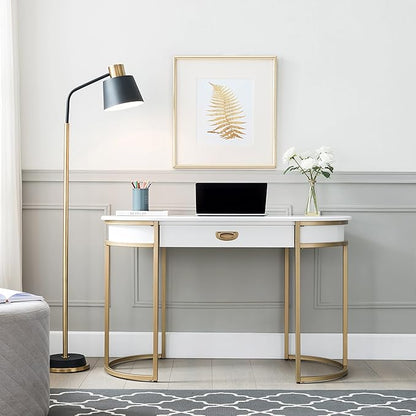 Leick Home 85405 Home Office Computer Desk with Dropfront Keyboard Drawer, Furniture, Cottage White/Gold