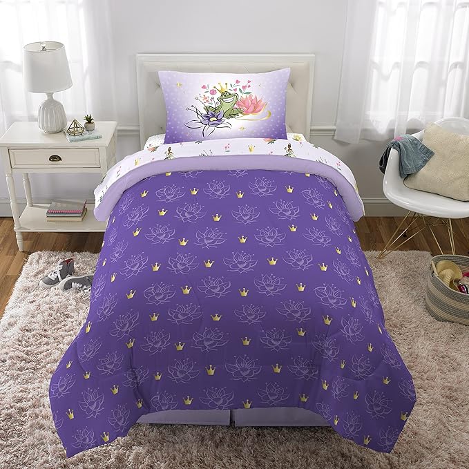 Disney Princess Tiana Kids Bedding Super Soft Microfiber Comforter And Sheet Set, 4 Piece Twin Size, "Official" Disney Product By Franco