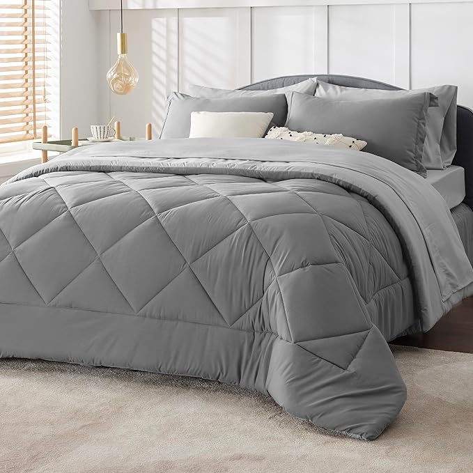 Bedsure King Size Comforter Set - 7 Pieces Reversible King Bed in a Bag, King Bed Set with Comforters, Sheets, Pillowcases & Shams