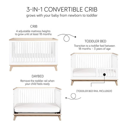 Babyletto Scoot 3-in-1 Convertible Crib with Toddler Bed Conversion Kit in White, Greenguard Gold Certified
