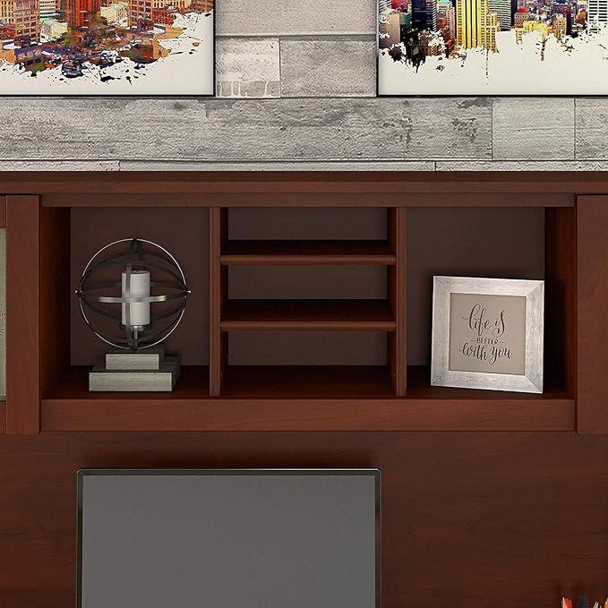 Bush Furniture Somerset 72W Desk Hutch in Hansen Cherry, Attachment with Shelves and Cabinets for Home Office