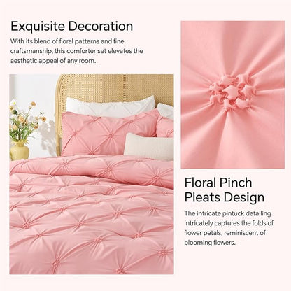 BEDELITE Pink Twin Comforter Set for Girls - 2 Peices Boho Pintuck Bedding Comforter Sets, Lightweight Soft & Warm Twin Bedding Sets with 1 Pillowcase for All Season