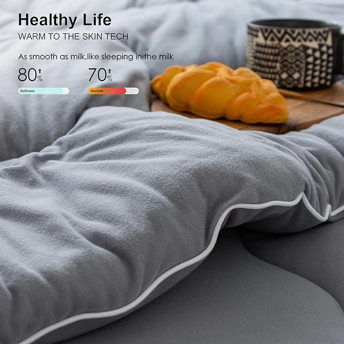 COTTEBED Ultra-Soft Winter King Size Comforter Set, Warm California Cal King Thick Milk Cup Cozy Fully Breathable Bedding 1 Down Alternative with 2 Pillowcase for Winter, Dark Gray