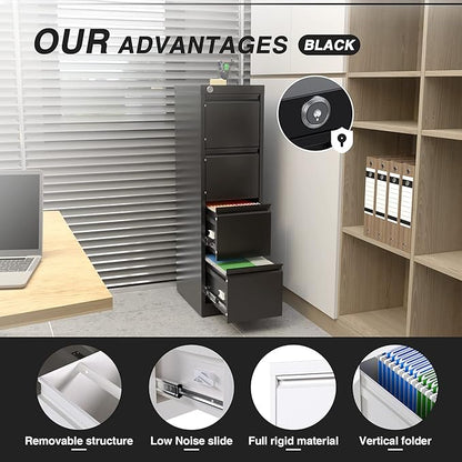 4 Drawer File Cabinet, Vertical Filing Cabinets with Lock, Metal File Cabinets for Home Office A4 Letter/Legal Size, Assembly Required