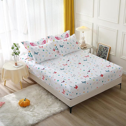 Girls Butterfly Comforter Set Queen Size 7 Piece Bed in A Bag Colorful Flowers Leaves Bedding Set for Kids Teens Super Soft All Season