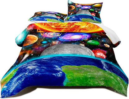 Space Comforter Set Full Solar System Bedding Full Comforter Sets Galaxy Outer Space Bedroom Decor for Boys Bed Set Full Size Earth Planet Quilt Set with 1 Comforter 2 Pillowcases