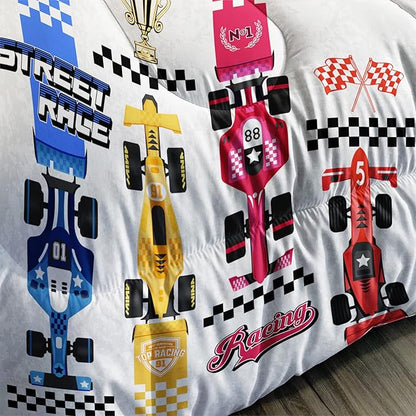 Axolotl Racing Car Comforter Set Twin Size,Colorful Sports Car Bedding Set for Kids Boys Teen Adult,Extreme Speed Race Bedding Sets Car Theme Bedroom Decor with 1 Comforter and 2 Pillowcases