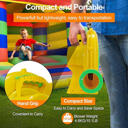Bounce House Blower, 370W 0.5HP Commercial Air Blower with Double-sided Fan Blade Design, Strong Wind and Great Heat Dissipation Properties for Small Bouncy Castle, Jump Slides, Inflatable Arch