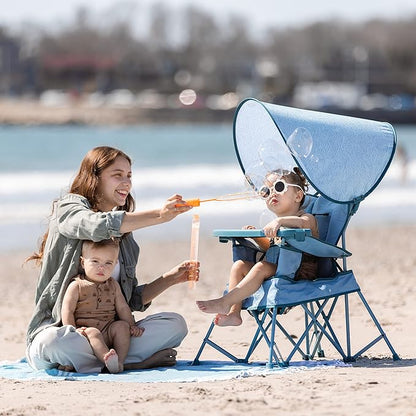 Baby Delight Go with Me Venture Portable Chair | Indoor and Outdoor | Sun Canopy | 3 Child Growth Stages | Blue Wave