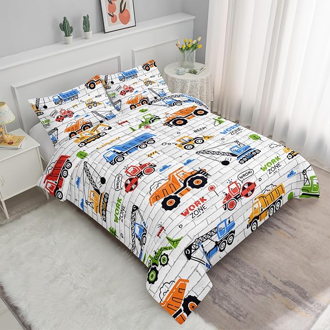 Axolotl Construction Comforter Set Twin,Excavator Bedding Set,Construction Vehicles Comforter Set,Excavator Comforter,Excavator Tractor Trucks Bedding Set for Kids Boys Teens,1 Quilt 2 Pillowcases