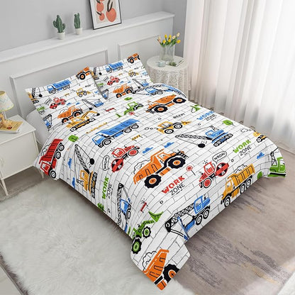 Axolotl Construction Comforter Set Full,Excavator Bedding Set,Construction Vehicles Comforter Set,Excavator Comforter,Excavator Tractor Trucks Bedding Set for Kids Boys Teens,1 Quilt 2 Pillowcases