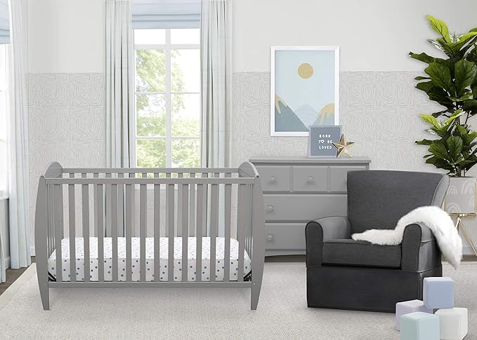 Delta Children Twinkle 4-in-1 Convertible Baby Crib, Easy to Assemble, Sustainable & Serta Perfect Start Dual Sided Baby Crib Mattress & Toddler Mattress - Waterproof - 6" Premium Sustainably