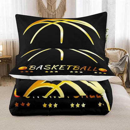 NINENINE Black and Gold Basketball Comforter Set for Boys Kids Teens Twin Size Sports Bedding Set Soft Microfiber Quilt Bed Set with 1 Comforter 1Pillowcase