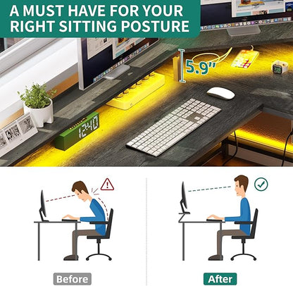 YITAHOME L Shaped Desk with Power Outlets & LED Lights, 67" Computer Desk with File Drawer, Corner Desk Home Office Desk with Monitor Stand & 3 Cubbies Storage Shelves, Grey