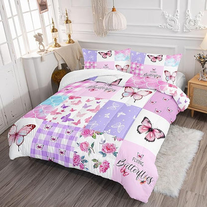 Datura home Kids Comforter Set Mermaid Scale Butterfly Printed Pattern Bedding Set with 1 Comforter and 2 Pillowcases for Girls Boys Bedroom All Season(Mermaid1 Twin)