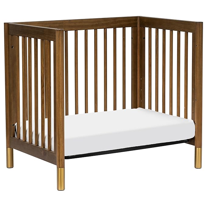 babyletto Gelato 4-in-1 Convertible Mini Crib in Natural Walnut and Brushed Gold Feet, Greenguard Gold Certified