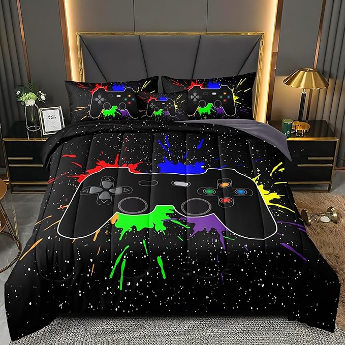 5 Pieces Gamer Comforter Set for Boys Gaming Bedding Set Twin Size,Video Game Controller Comforter for Boys Kids Adult 3D Gamepad Microfiber Bed in A Bag Sets3001,Twin