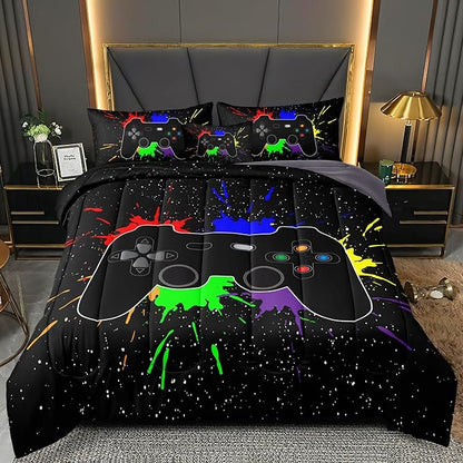 6 Pieces Gamer Comforter Set for Boys Gaming Bedding Set Full Size,Video Game Controller Comforter for Boys Kids Adult 3D Gamepad Microfiber Bedding Sets 6 Pieces Bed in A Bag Sets3001,Full