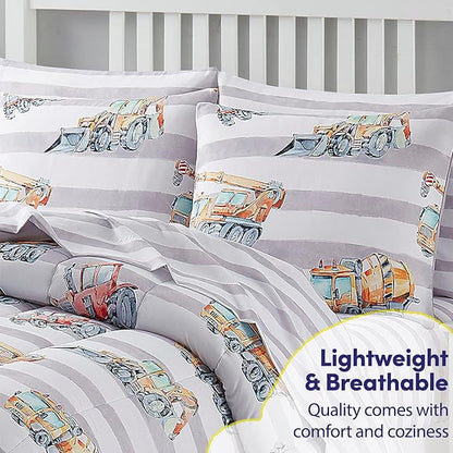 Kids Bedding Set Bed in a Bag for Boys and Girls Toddlers Printed Sheet Set and Comforter , Full, Trucks