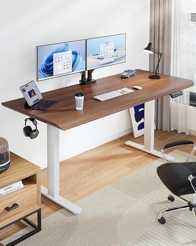 HUANUO 265 lbs Dual Motor Electric Standing Desk Frame, Thick T-Shaped Desk Legs Made of Automotive-Grade Steel, for Max 90″ x 31.5″ Desktop, Height Adjustable Desk Frame for Home Office, Frame Only