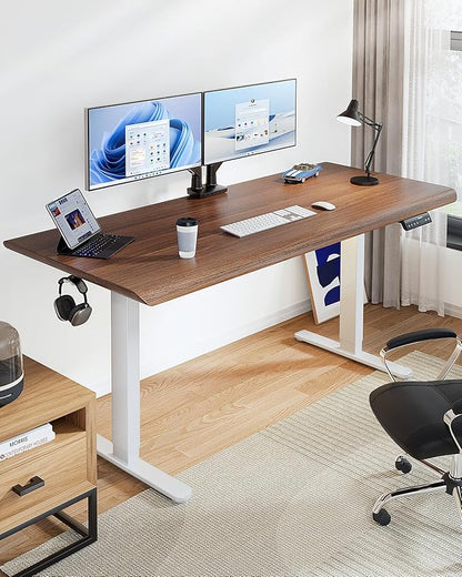 HUANUO 265 lbs Dual Motor Electric Standing Desk Frame, Thick T-Shaped Desk Legs Made of Automotive-Grade Steel, for Max 90″ x 31.5″ Desktop, Height Adjustable Desk Frame for Home Office, Frame Only