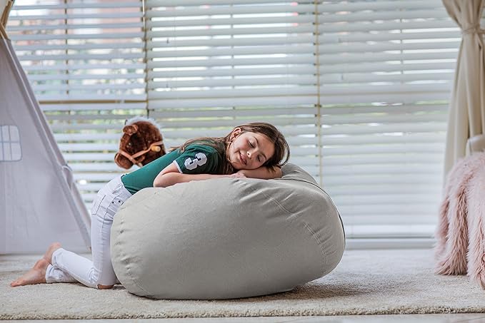 Wekapo Stuffed Animal Storage Bean Bag Chair Cover for Kids | Stuffable Zipper Beanbag for Organizing Children Plush Toys Large Premium Cotton Canvas (Solid Grey, X-Large)