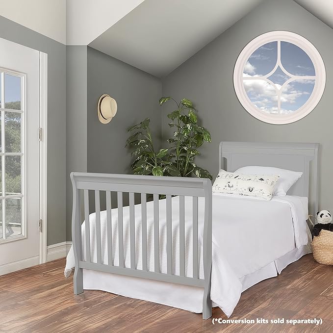 Aden 4-in-1 Convertible Mini Crib In Grey, Greenguard Gold Certified, Non-Toxic Finish, New Zealand Pinewood, With 3 Mattress Height Settings