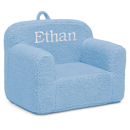 Delta Children Personalized Sherpa Cozee Chair - Customize with Name – Foam Kids Chair for Ages 18 Months and Up, Powder Blue
