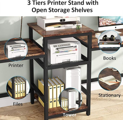 Tribesigns 96.9" Double Computer Desk with Printer Shelf, Extra Long Two Person Desk Workstation with Storage Shelves, Large Office Desk Study Writing Table for Home Office, Dark Brown