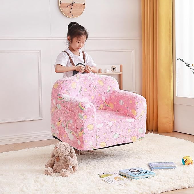 Tiita Kids Sofa, Children Couch with Carrying Handle & Side Pockets, Kids Foam Chair, Toddler Armrest Chair, Lightweight Children Sofa Chair, Kids Read Sofa for Girl or Boy(Pink Rainbow)