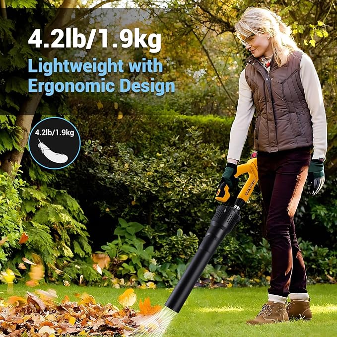 Leaf Blower Cordless with 2X 4.0Ah Batteries Powered, 150 MPH, 5 Variable Speed, Lightweight Electric Leaf Blower for Lawn Care, Snow, Gifts, Garage, Rooftop