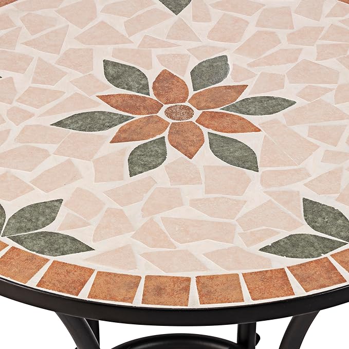 Alpine Corporation Indoor/Outdoor 3-Piece Mosaic Bistro Set Folding Table and Chairs Patio Seating, Tan