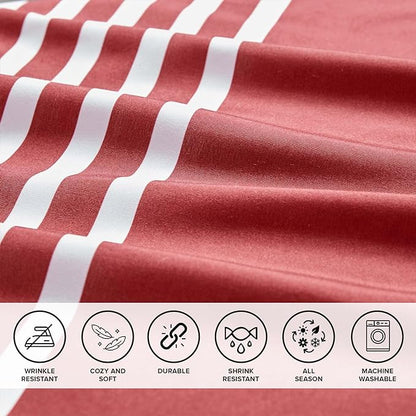 Comfort Spaces Twin Comforter Sets with Sheets - Bed in a Bag 6 Pieces Teen Bedding Sets Twin, Red and Grey Stripes Bedding Twin, College Twin Bed Set with 2 Side Pockets Bedroom Organizer