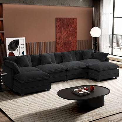 Ihanherry 111.4" L Shaped Modern Sofa Modular Sectional Cloud Couch with Ottoman, 4-Seat Chenille Deep Seat Sofa with Pillow for Living Room, Bedroom and Apartment, Beige