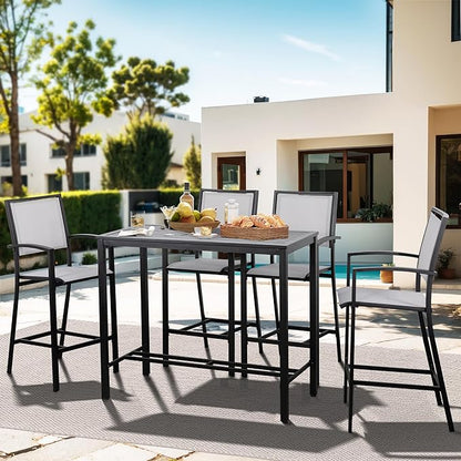 Shintenchi Patio Dining Sets, All Weather Textile Fabric Outdoor High Stool Bistro Set with 4 Bar Chairs and High Glass Table for Home, Backyard, Garden, Lawn, Porch, 5 Pieces
