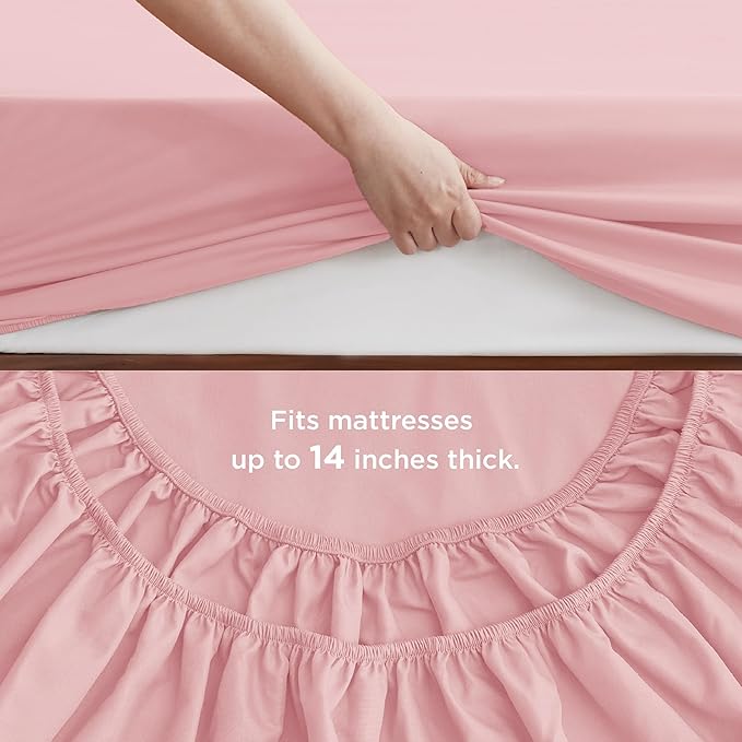 Bedsure Pink Full Size Comforter Set - 7 Pieces Solid Full Bed in a Bag, Full Bed Set Pink with Comforters, Sheets, Pillowcases & Shams