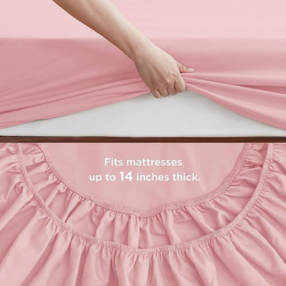 Bedsure Pink Full Size Comforter Set - 7 Pieces Solid Full Bed in a Bag, Full Bed Set Pink with Comforters, Sheets, Pillowcases & Shams
