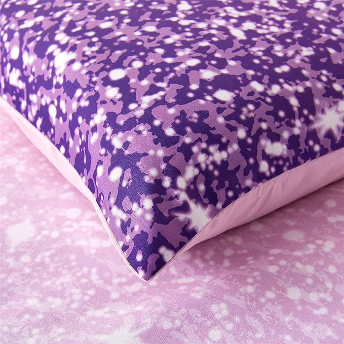Holawakaka Kids Space Star Glitter Comforter Set Ombre Pink Purple Print Gradient Bedding Set Queen Size (Pink Purple, Queen)……