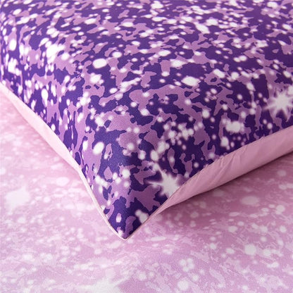 Holawakaka Kids Space Star Glitter Comforter Set Ombre Pink Purple Print Gradient Bedding Set Queen Size (Pink Purple, Queen)……