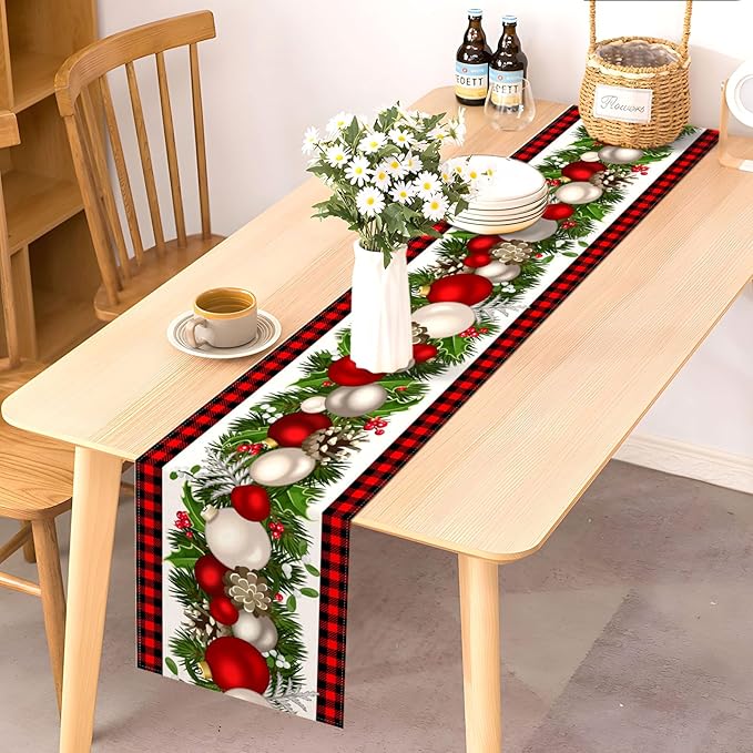 Nepnuser Black and Red Buffalo Check Plaid Christmas Table Runner 90 Inches Long Seasonal Winter Xmas Party Decoration Holiday Home Kitchen Dining Room Decor