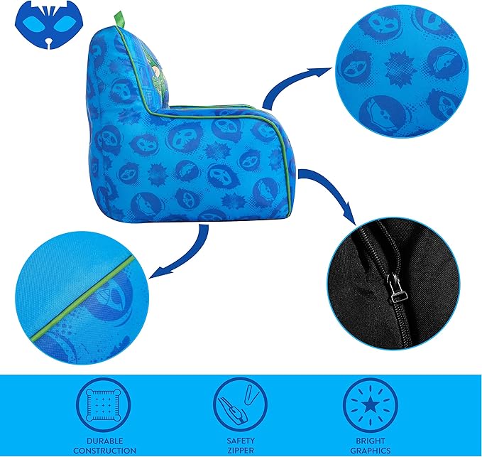 Idea Nuova PJ Mask Toddler Nylon Bean Bag Chair with Piping & Top Carry Handle, NK570401, Medium